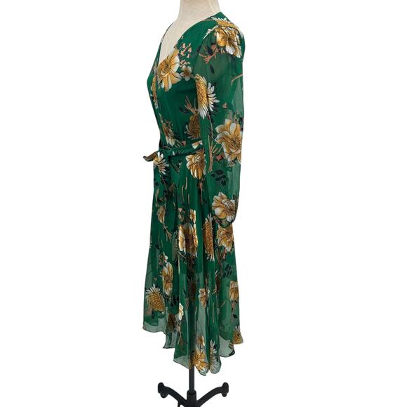 Alice + Olivia Coco Dress Floral Print Long Sleeve Silk Green Size‎ US 2 - Picture 8 of 16